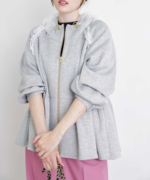 PICCIN PERLA(ピッチンペルラ)の「フリルダンボールパーカー(パーカー・レディース・ライトグレー/ブラック/オフホワイト・M)」の11枚目の写真