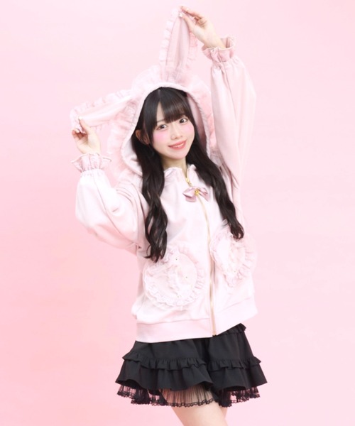 Secret Honey（シークレットハニー）の「オーガンジーフリルうさ耳パーカー（Tシャツ/カットソー・レディース・ブラック/オフホワイト/ピンク・FREE）」の3枚目の写真