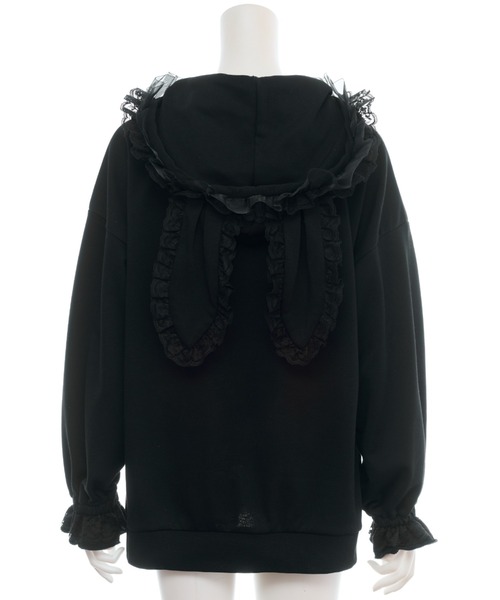 Secret Honey（シークレットハニー）の「オーガンジーフリルうさ耳パーカー（Tシャツ/カットソー・レディース・ブラック/オフホワイト/ピンク・FREE）」の5枚目の写真