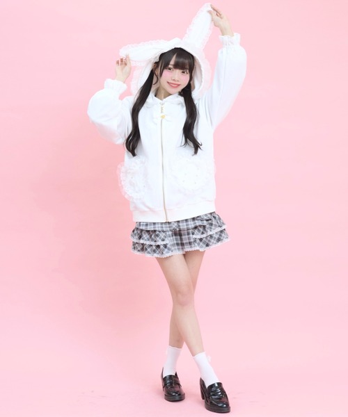 Secret Honey（シークレットハニー）の「オーガンジーフリルうさ耳パーカー（Tシャツ/カットソー・レディース・ブラック/オフホワイト/ピンク・FREE）」の18枚目の写真