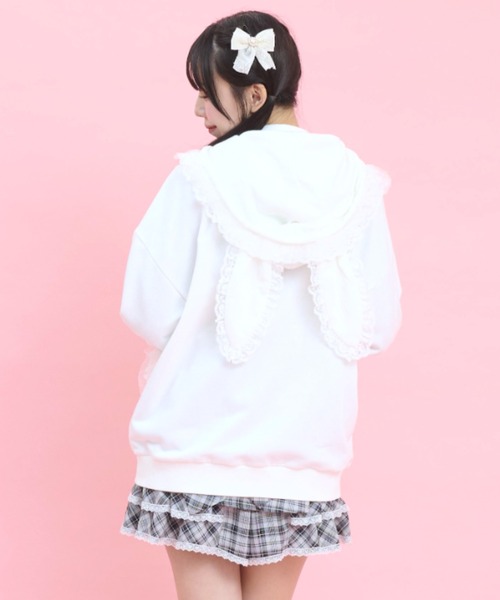 Secret Honey（シークレットハニー）の「オーガンジーフリルうさ耳パーカー（Tシャツ/カットソー・レディース・ブラック/オフホワイト/ピンク・FREE）」の16枚目の写真