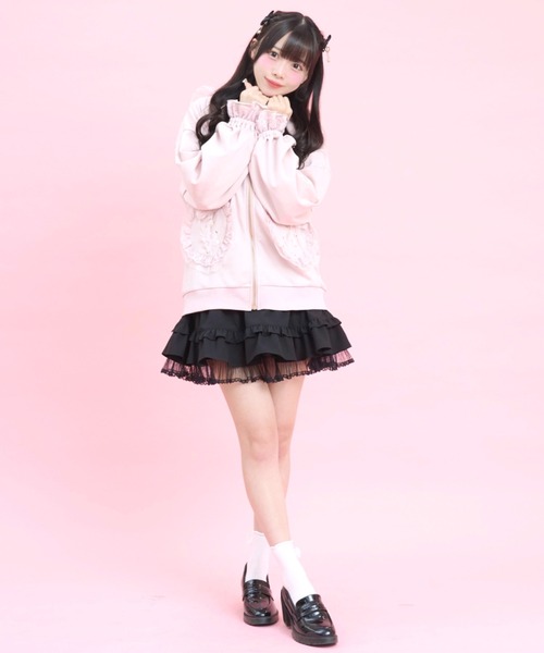 Secret Honey（シークレットハニー）の「オーガンジーフリルうさ耳パーカー（Tシャツ/カットソー・レディース・ブラック/オフホワイト/ピンク・FREE）」の15枚目の写真