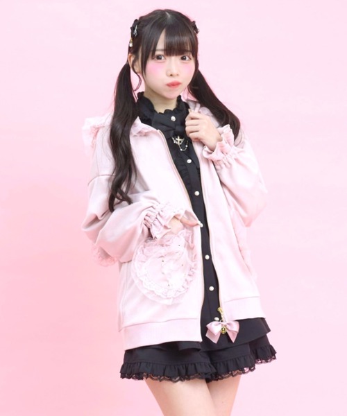 Secret Honey（シークレットハニー）の「オーガンジーフリルうさ耳パーカー（Tシャツ/カットソー・レディース・ブラック/オフホワイト/ピンク・FREE）」の14枚目の写真