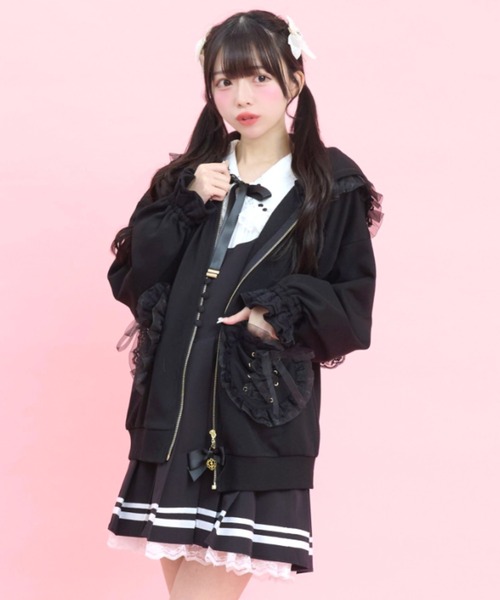 Secret Honey（シークレットハニー）の「オーガンジーフリルうさ耳パーカー（Tシャツ/カットソー・レディース・ブラック/オフホワイト/ピンク・FREE）」の10枚目の写真