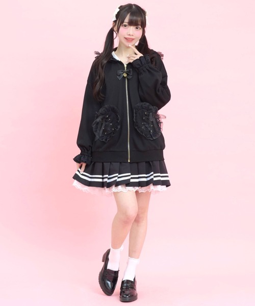 Secret Honey（シークレットハニー）の「オーガンジーフリルうさ耳パーカー（Tシャツ/カットソー・レディース・ブラック/オフホワイト/ピンク・FREE）」の12枚目の写真
