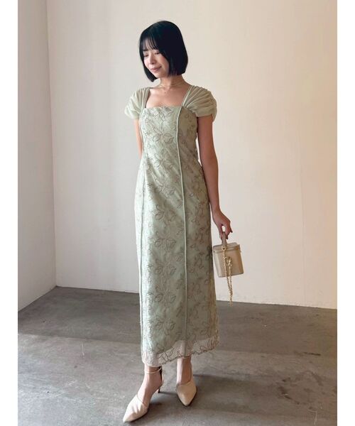 LAGUNAMOON（ラグナムーン）の「LADYラメフェザーエンブロイダリードレス 【オケージョンドレス】（ワンピース・レディース・ブラック/ミント・SMALL/MEDIUM）」の13枚目の写真