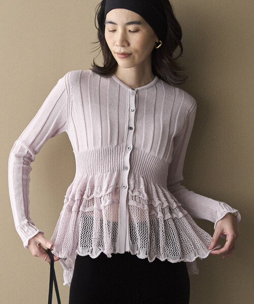 Firsthand（ファーストハンド）の「Firsthand/ファーストハンド ジャパンメイド ホールガーメント ペプラム カーディガン（カーディガン/ボレロ・レディース・ブラック/ブルーグリーン/ラベンダー・FREE）」の3枚目の写真