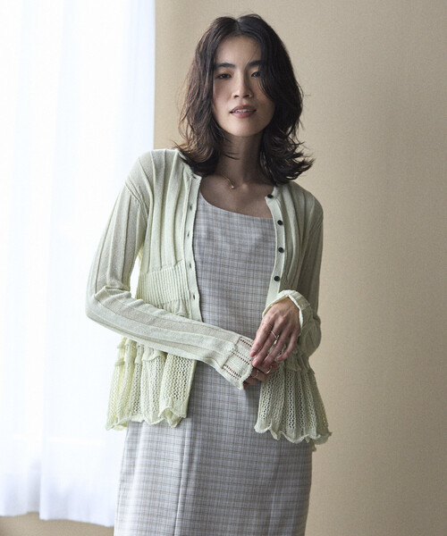 Firsthand（ファーストハンド）の「Firsthand/ファーストハンド ジャパンメイド ホールガーメント ペプラム カーディガン（カーディガン/ボレロ・レディース・ブラック/ブルーグリーン/ラベンダー・FREE）」の8枚目の写真