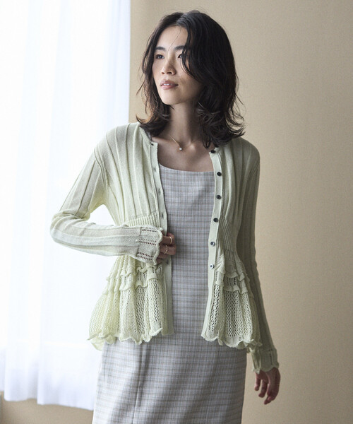 Firsthand（ファーストハンド）の「Firsthand/ファーストハンド ジャパンメイド ホールガーメント ペプラム カーディガン（カーディガン/ボレロ・レディース・ブラック/ブルーグリーン/ラベンダー・FREE）」の14枚目の写真