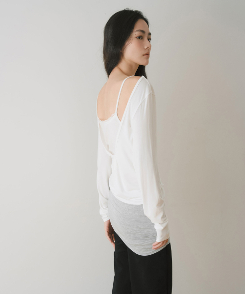YEARNING（イヤニング）の「LACE RIBBED SLEEVELESS TOP, IVORY（Tシャツ/カットソー・レディース・その他・FREE）」の3枚目の写真