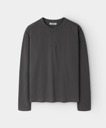 セミクロップヘンリーネックロングスリーブTシャツ_チャコール