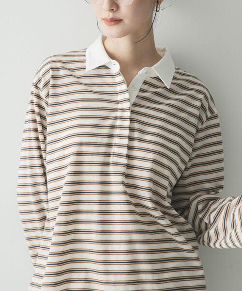 URBAN RESEARCH（アーバンリサーチ）の「シャツカラーマルチボーダーカットソー（シャツ/ブラウス・レディース・レッド/ベージュ/オフホワイト・FREE）」の2枚目の写真