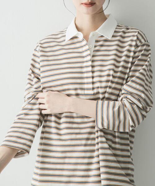 URBAN RESEARCH（アーバンリサーチ）の「シャツカラーマルチボーダーカットソー（シャツ/ブラウス・レディース・レッド/ベージュ/オフホワイト・FREE）」の4枚目の写真