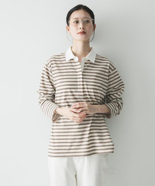 URBAN RESEARCH（アーバンリサーチ）の「シャツカラーマルチボーダーカットソー（シャツ/ブラウス・レディース・レッド/ベージュ/オフホワイト・FREE）」の12枚目の写真