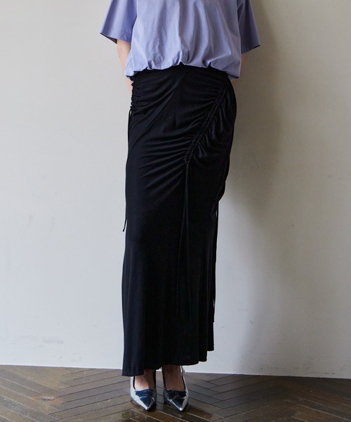 MAISON SPECIAL(メゾンスペシャル)の「Shirring Jersey Maxi Skirt/シャーリングカットマキシスカート(スカート・レディース・ブラウン/ピンク/ブラック・36/38)」の2枚目の写真
