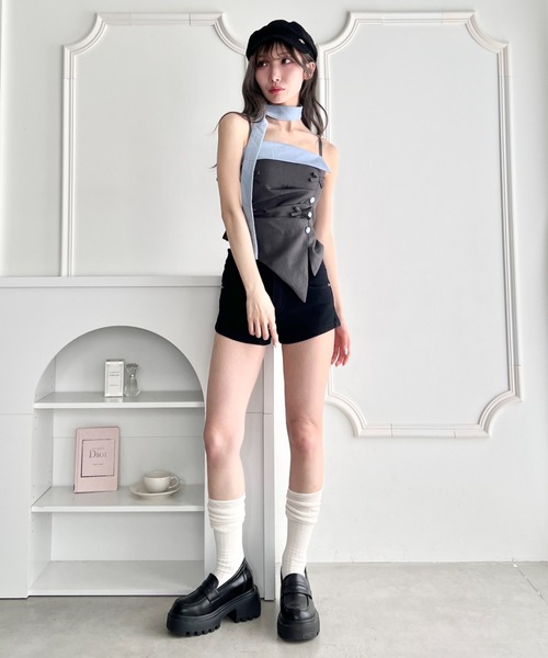 Loueme（ルエム）の「リボンギャザービスチェセットアップ【3点SET】（ワンピース・レディース・グレー/ピンク・FREE）」の12枚目の写真