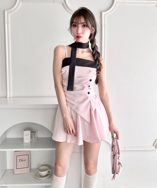 Loueme（ルエム）の「リボンギャザービスチェセットアップ【3点SET】（ワンピース・レディース・グレー/ピンク・FREE）」の16枚目の写真