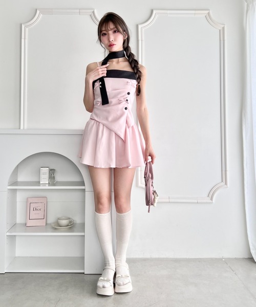 Loueme（ルエム）の「リボンギャザービスチェセットアップ【3点SET】（ワンピース・レディース・グレー/ピンク・FREE）」の19枚目の写真