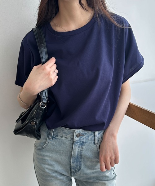WEGO(ウィゴー)の「WEGO/接触冷感フレンチスリーブT(Tシャツ/カットソー・レディース・オフホワイト/ライトイエロー/ブラック/ベージュ/スミクロ/ネイビー・FREE)」の5枚目の写真