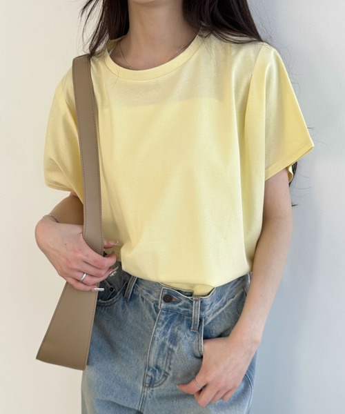 WEGO(ウィゴー)の「WEGO/接触冷感フレンチスリーブT(Tシャツ/カットソー・レディース・オフホワイト/ライトイエロー/ブラック/ベージュ/スミクロ/ネイビー・FREE)」の6枚目の写真