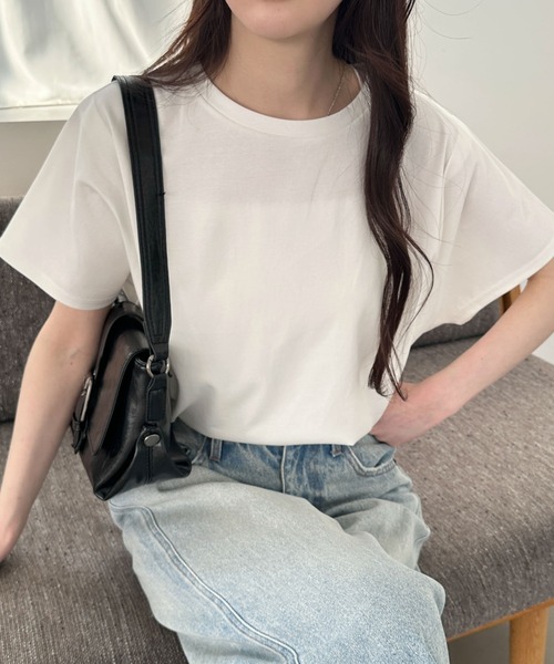 WEGO(ウィゴー)の「WEGO/接触冷感フレンチスリーブT(Tシャツ/カットソー・レディース・オフホワイト/ライトイエロー/ブラック/ベージュ/スミクロ/ネイビー・FREE)」の2枚目の写真
