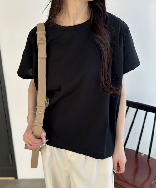 WEGO(ウィゴー)の「WEGO/接触冷感フレンチスリーブT(Tシャツ/カットソー・レディース・オフホワイト/ライトイエロー/ブラック/ベージュ/スミクロ/ネイビー・FREE)」の3枚目の写真