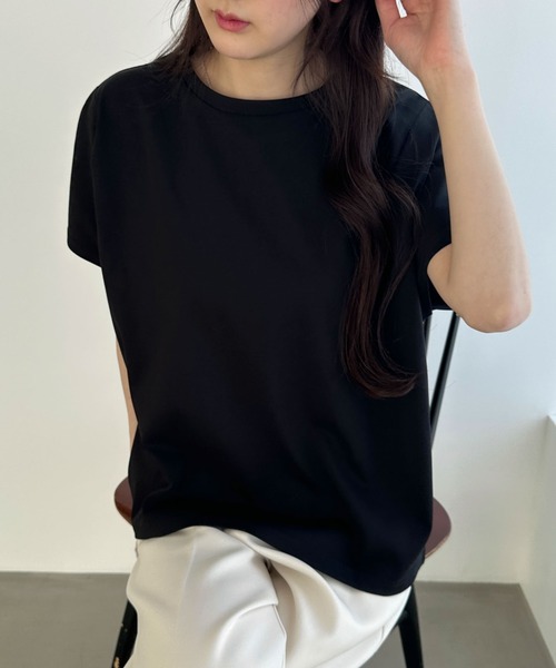 WEGO(ウィゴー)の「WEGO/接触冷感フレンチスリーブT(Tシャツ/カットソー・レディース・オフホワイト/ライトイエロー/ブラック/ベージュ/スミクロ/ネイビー・FREE)」の12枚目の写真