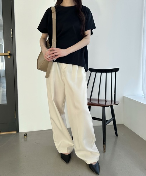 WEGO(ウィゴー)の「WEGO/接触冷感フレンチスリーブT(Tシャツ/カットソー・レディース・オフホワイト/ライトイエロー/ブラック/ベージュ/スミクロ/ネイビー・FREE)」の14枚目の写真