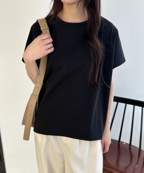 WEGO(ウィゴー)の「WEGO/接触冷感フレンチスリーブT(Tシャツ/カットソー・レディース・オフホワイト/ライトイエロー/ブラック/ベージュ/スミクロ/ネイビー・FREE)」の13枚目の写真