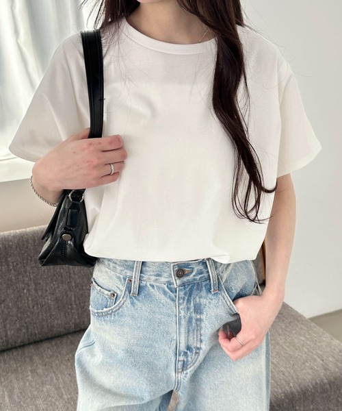 WEGO(ウィゴー)の「WEGO/接触冷感フレンチスリーブT(Tシャツ/カットソー・レディース・オフホワイト/ライトイエロー/ブラック/ベージュ/スミクロ/ネイビー・FREE)」の9枚目の写真