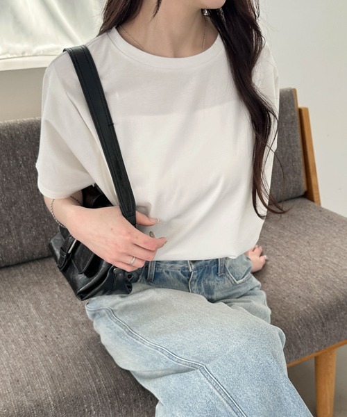 WEGO(ウィゴー)の「WEGO/接触冷感フレンチスリーブT(Tシャツ/カットソー・レディース・オフホワイト/ライトイエロー/ブラック/ベージュ/スミクロ/ネイビー・FREE)」の7枚目の写真