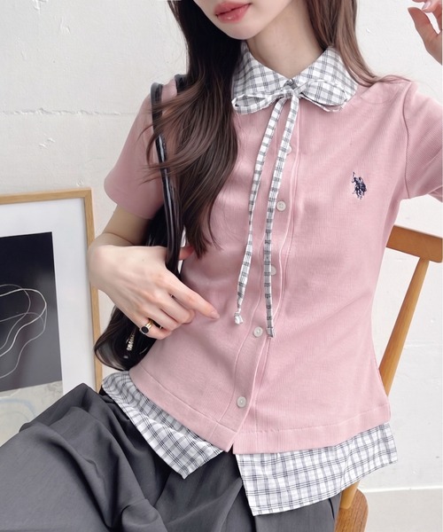 セール】【Ada.別注 U.S. POLO ASSN.】チェックドッキング リボン 半袖