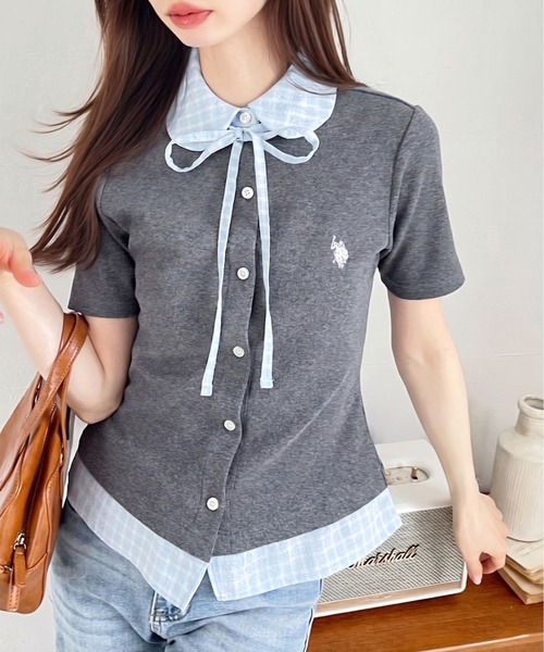 セール】【Ada.別注 U.S. POLO ASSN.】チェックドッキング リボン 半袖