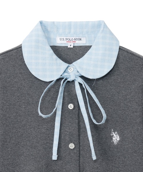 U.S. POLO ASSN.(ユーエスポロアッスン)の「【Ada.別注 U.S. POLO ASSN.】チェックドッキング リボン 半袖 カーディガン レイヤード風 トップス ◎(シャツ/ブラウス・レディース・ネイビー/ピンク/チャコール・FREE)」の11枚目の写真