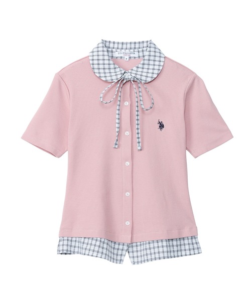 U.S. POLO ASSN.(ユーエスポロアッスン)の「【Ada.別注 U.S. POLO ASSN.】チェックドッキング リボン 半袖 カーディガン レイヤード風 トップス ◎(シャツ/ブラウス・レディース・ネイビー/ピンク/チャコール・FREE)」の8枚目の写真