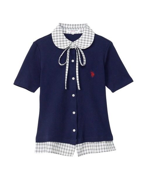 U.S. POLO ASSN.(ユーエスポロアッスン)の「【Ada.別注 U.S. POLO ASSN.】チェックドッキング リボン 半袖 カーディガン レイヤード風 トップス ◎(シャツ/ブラウス・レディース・ネイビー/ピンク/チャコール・FREE)」の7枚目の写真