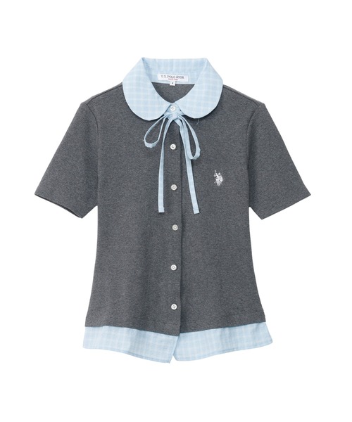 U.S. POLO ASSN.(ユーエスポロアッスン)の「【Ada.別注 U.S. POLO ASSN.】チェックドッキング リボン 半袖 カーディガン レイヤード風 トップス ◎(シャツ/ブラウス・レディース・ネイビー/ピンク/チャコール・FREE)」の9枚目の写真