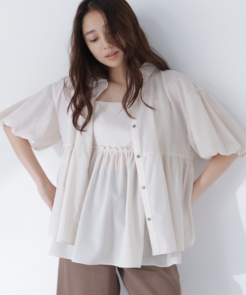 NATURAL BEAUTY BASIC(ナチュラルビューティーベーシック)の「キャミレイヤードシャツ(シャツ/ブラウス・レディース・オレンジ系その他/チャコールグレー/ベージュ・フリ-)」の3枚目の写真