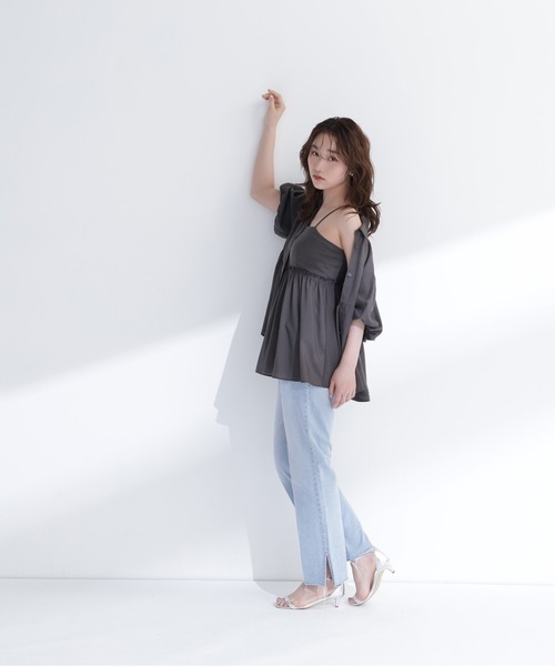 NATURAL BEAUTY BASIC(ナチュラルビューティーベーシック)の「キャミレイヤードシャツ(シャツ/ブラウス・レディース・オレンジ系その他/チャコールグレー/ベージュ・フリ-)」の6枚目の写真