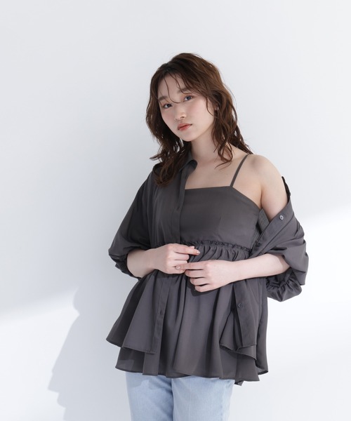 NATURAL BEAUTY BASIC(ナチュラルビューティーベーシック)の「キャミレイヤードシャツ(シャツ/ブラウス・レディース・オレンジ系その他/チャコールグレー/ベージュ・フリ-)」の9枚目の写真