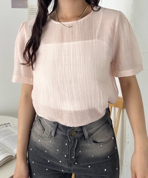 CLEA（クレア）の「キャミソール付きレイヤードシアーカットソー（Tシャツ/カットソー・レディース・ピンク/アイボリー/ブルー/ブラック・FREE）」の21枚目の写真