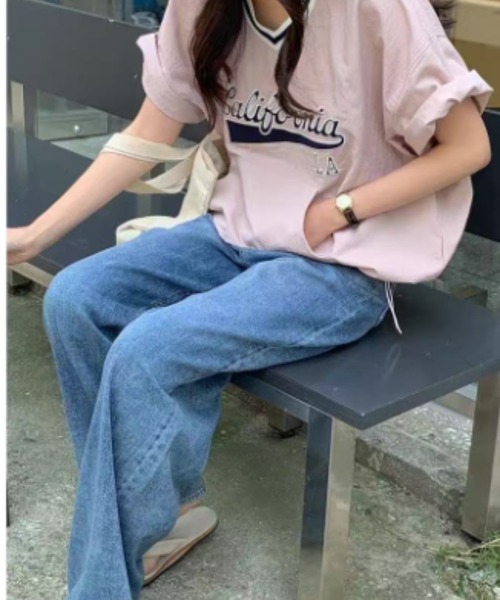 gossip！ロサンゼルス（ゴシップロサンゼルス）の「フロントロゴ VネックTシャツ（Tシャツ/カットソー・レディース・ピンク/ホワイト/ベージュ/ネイビー/ブルー・FREE）」の16枚目の写真
