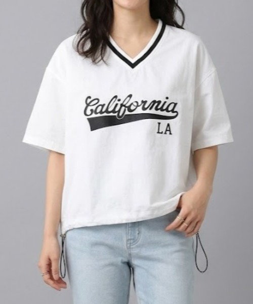 gossip！ロサンゼルス（ゴシップロサンゼルス）の「フロントロゴ VネックTシャツ（Tシャツ/カットソー・レディース・ピンク/ホワイト/ベージュ/ネイビー/ブルー・FREE）」の7枚目の写真