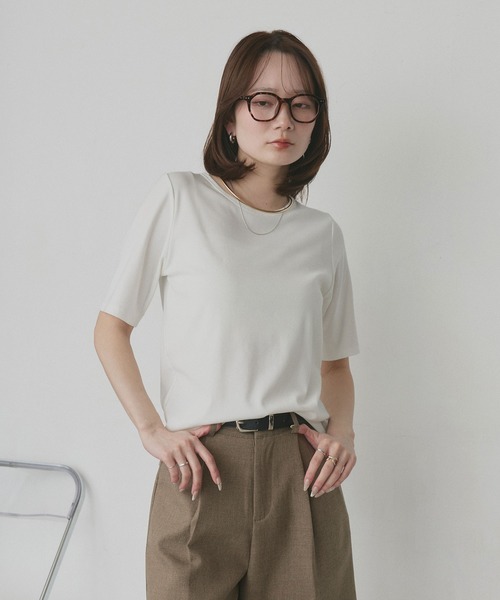 ad thie(アドティエ)の「CICA配合 ベーシック リブトップス(Tシャツ/カットソー・レディース・ブラック/オフホワイト・FREE)」の5枚目の写真