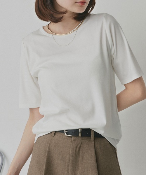 ad thie(アドティエ)の「CICA配合 ベーシック リブトップス(Tシャツ/カットソー・レディース・ブラック/オフホワイト・FREE)」の6枚目の写真