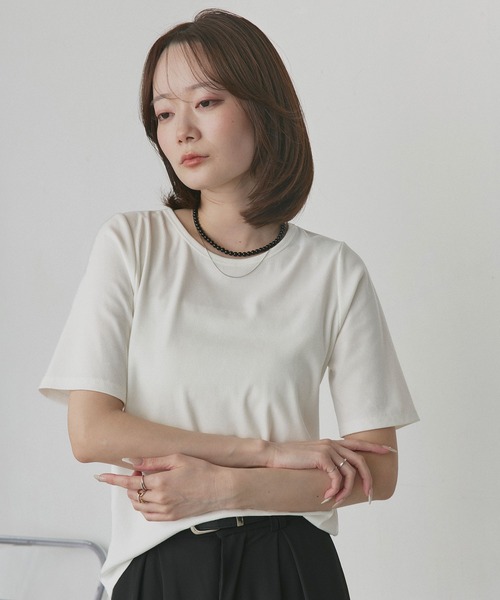 ad thie(アドティエ)の「CICA配合 ベーシック リブトップス(Tシャツ/カットソー・レディース・ブラック/オフホワイト・FREE)」の10枚目の写真