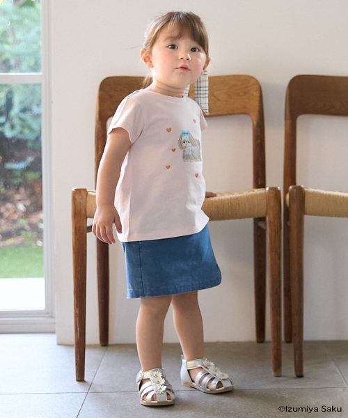 petit main(プティマイン)の「ハート刺しゅうラップスカパン(スカート・キッズ・カラフル/ブルー/ライトベージュ・120cm/110cm/130cm/100cm/90cm/80cm)」の2枚目の写真