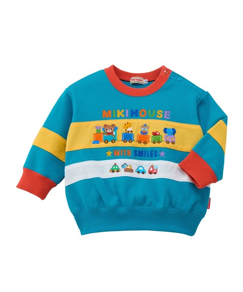 MIKI HOUSE（ミキハウス）の「プッチーボーダー風トレーナー（スウェット・キッズ・ホワイト/ブルー・80ｃｍ/90cm/110cm/100cm/120cm/130cm）」の2枚目の写真