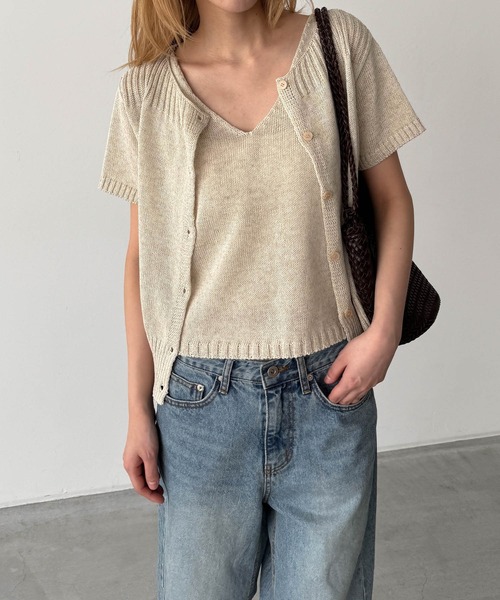 CANAL JEAN（キャナルジーン）の「El mar　半袖ニットアンサンブル（アンサンブル・レディース・ネイビー/ベージュ・ONE SIZE）」の2枚目の写真