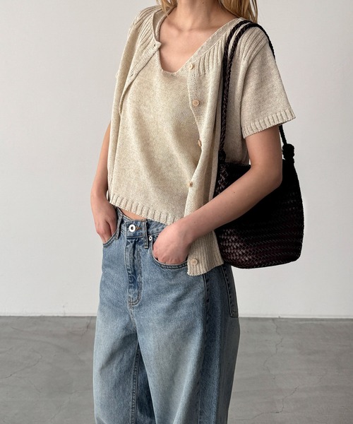 CANAL JEAN（キャナルジーン）の「El mar　半袖ニットアンサンブル（アンサンブル・レディース・ネイビー/ベージュ・ONE SIZE）」の3枚目の写真